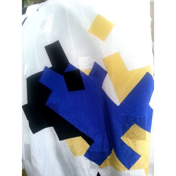 VTG Boxy Geometric shiny square abstract kimono art deco 80s belt shift Dress L - Picture 10 of 11